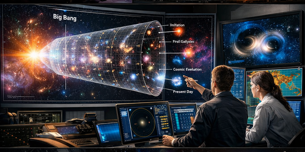 A sophisticated laboratory where scientists work with glowing crystalline structures and advanced laser arrays for quantum communication experiments.